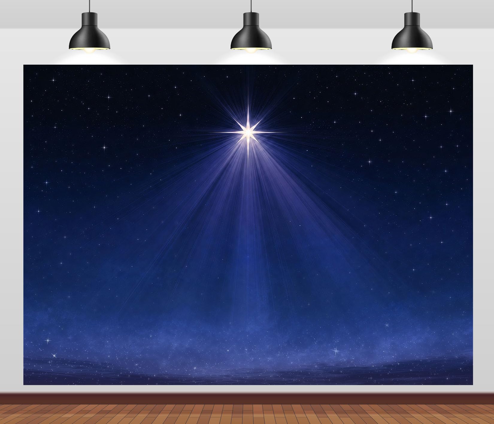 BELECO 4.6x3m Sfondo in tessuto stella di Betlemme cielo blu stellato