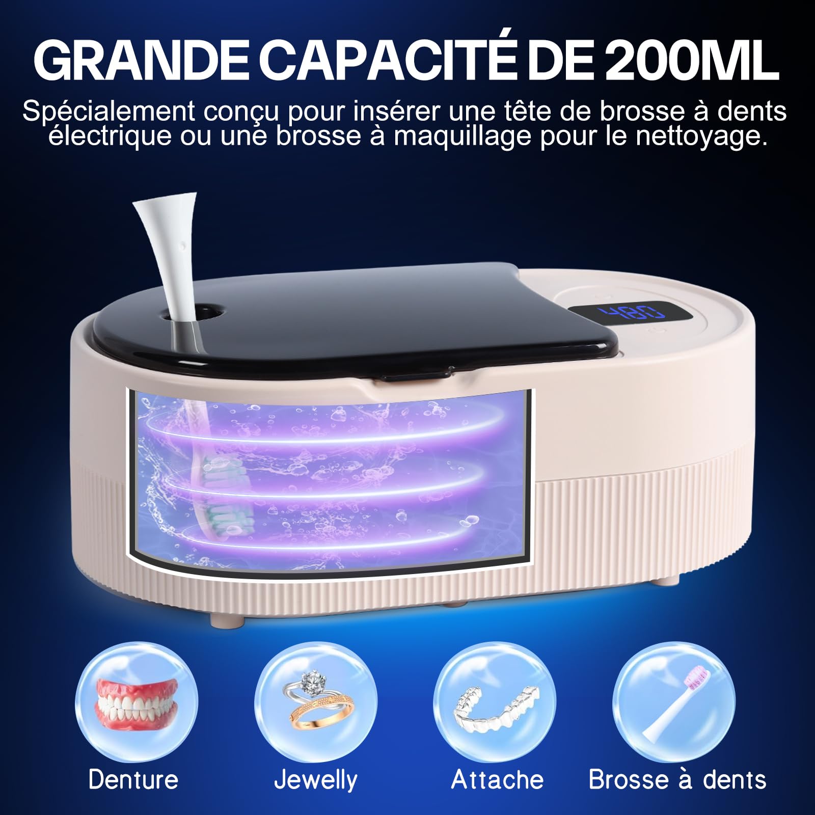 Nettoyeur Ultrasons 45kHz 200ML pour Prothèses Dentaires avec Lampes UV 24W