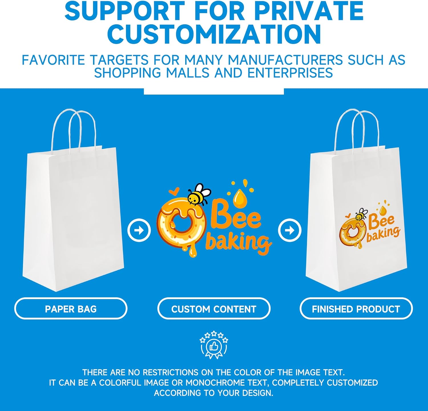 RACETOP 50 PCS Custom Paper Bags, Personalize Printed Kraft Paper Bags for Small Business, 8x4.5x10.8 Inch, Personalized Gift Bag with Logo, Shopping Paper bag with Handle, Goodie Bag - Image 5