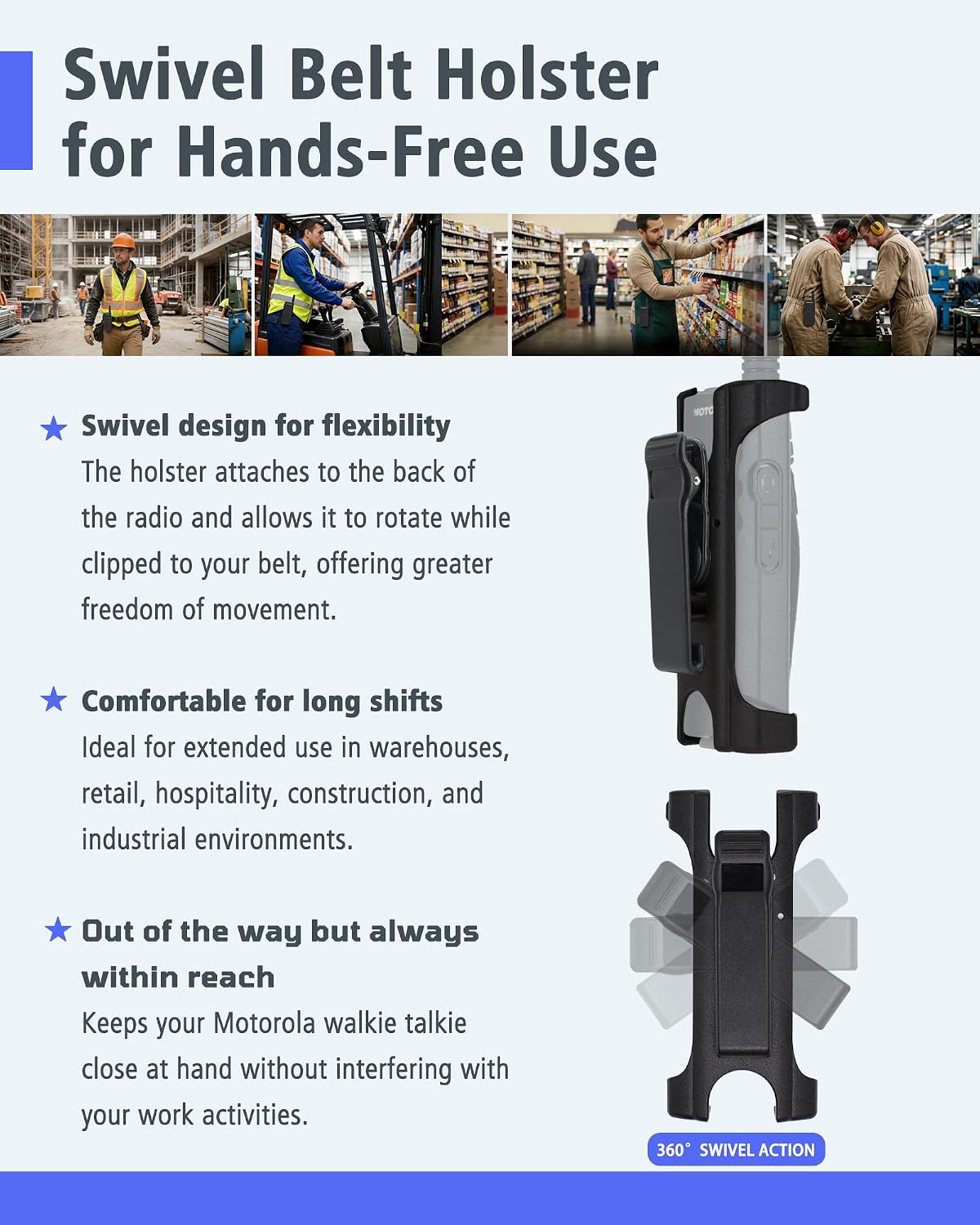 PMLN7190A Replacement Carry Holder with Swivel Belt Clip Compatible for Motorola SL300 SL3500e SL500e SL1600 SL2600 TLK100 Radio, Heavy-Duty 360° Rotating Holster, Black-1pcs