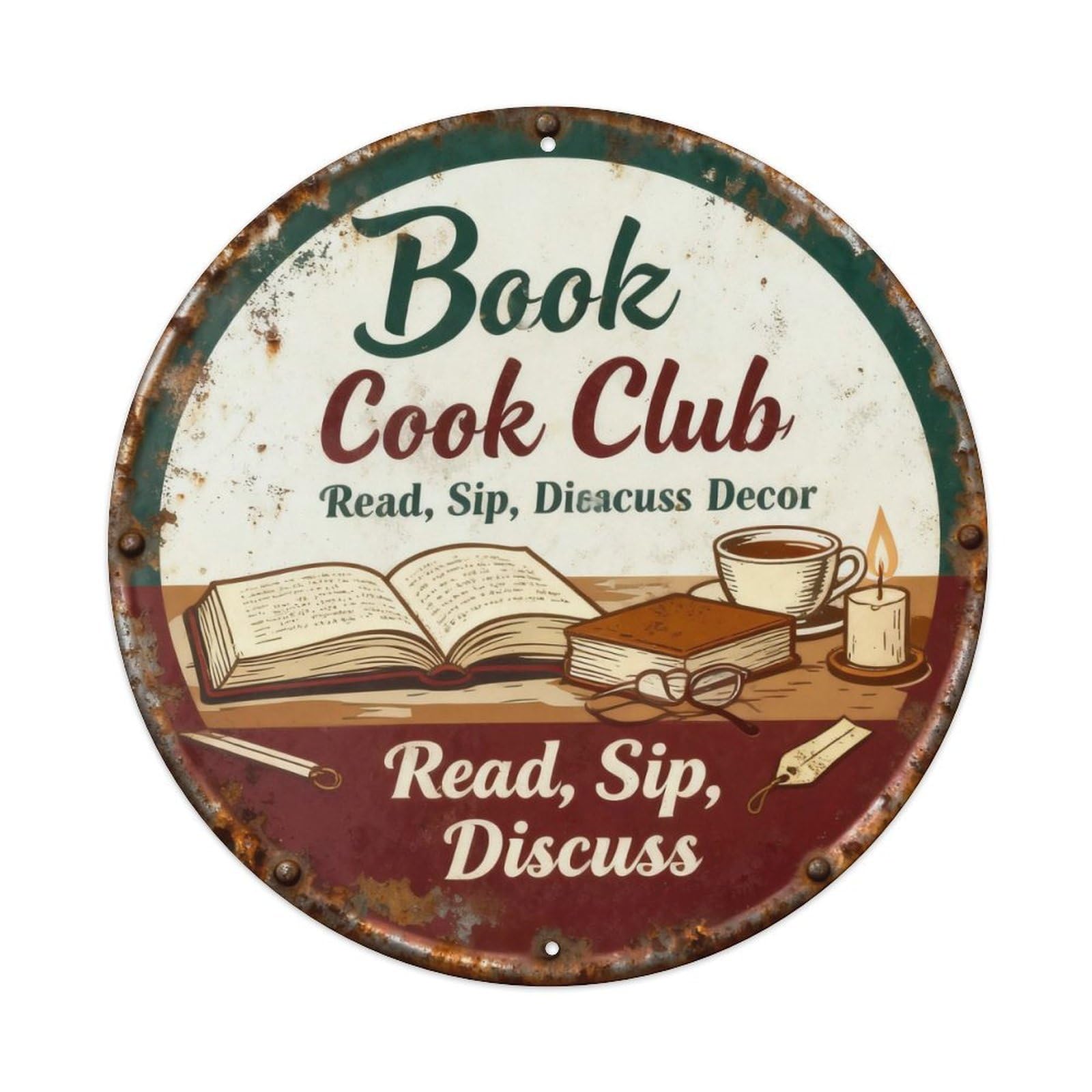 Book Club Cozy Reading Decor Metal Tin Sign Plaque