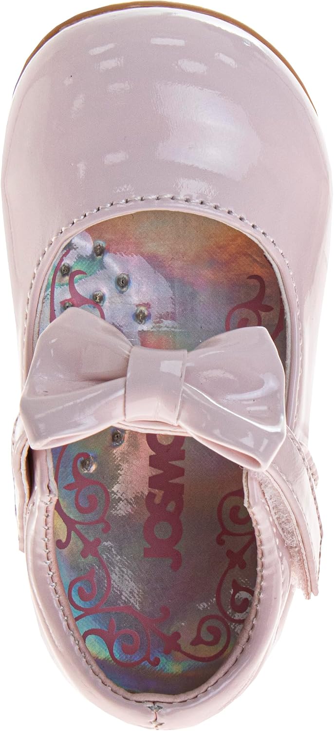 Josmo Kids Girls Mary Jane Shoe Flats - Formal Slipon Flat Dress Shoe with Bow Strap (Sizes: 3-4 Infants / 5-8 Toddlers)