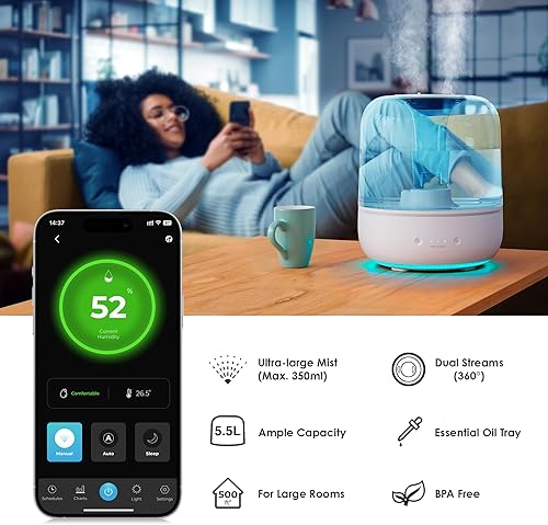 Miniatura 3 de Humidificadores inteligentes para el hogar, dormitorio, habitación grande, funciona con Apple Home a más de 5.5 litros de niebla fría para uso en