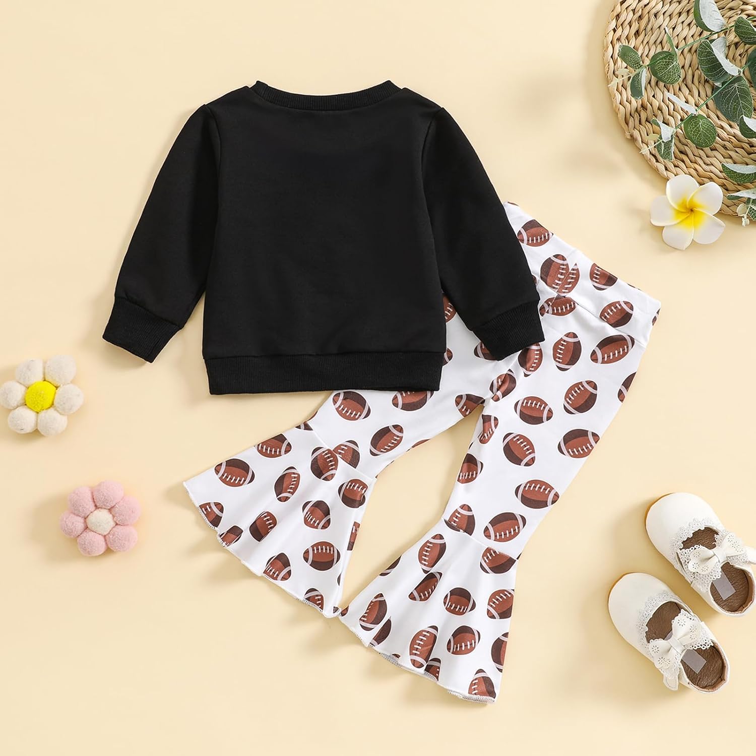 Football Outfit for Toddler Baby Girl Game Day Crewneck Shirts Sweatshirt Pullover Flare Pants Rugby Fall Clothes