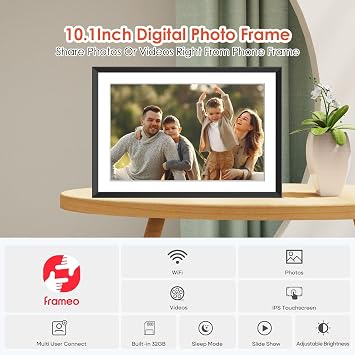 Frameo Digital Picture Frame 10.1 Inch, 32GB WiFi-Enabled, 1280x800 HD IPS Touch Screen, Auto-Rotate Wall Mount, Share Photos Videos via App, Smart Slideshow -Gift for Mom Dad Weddings Birthdays