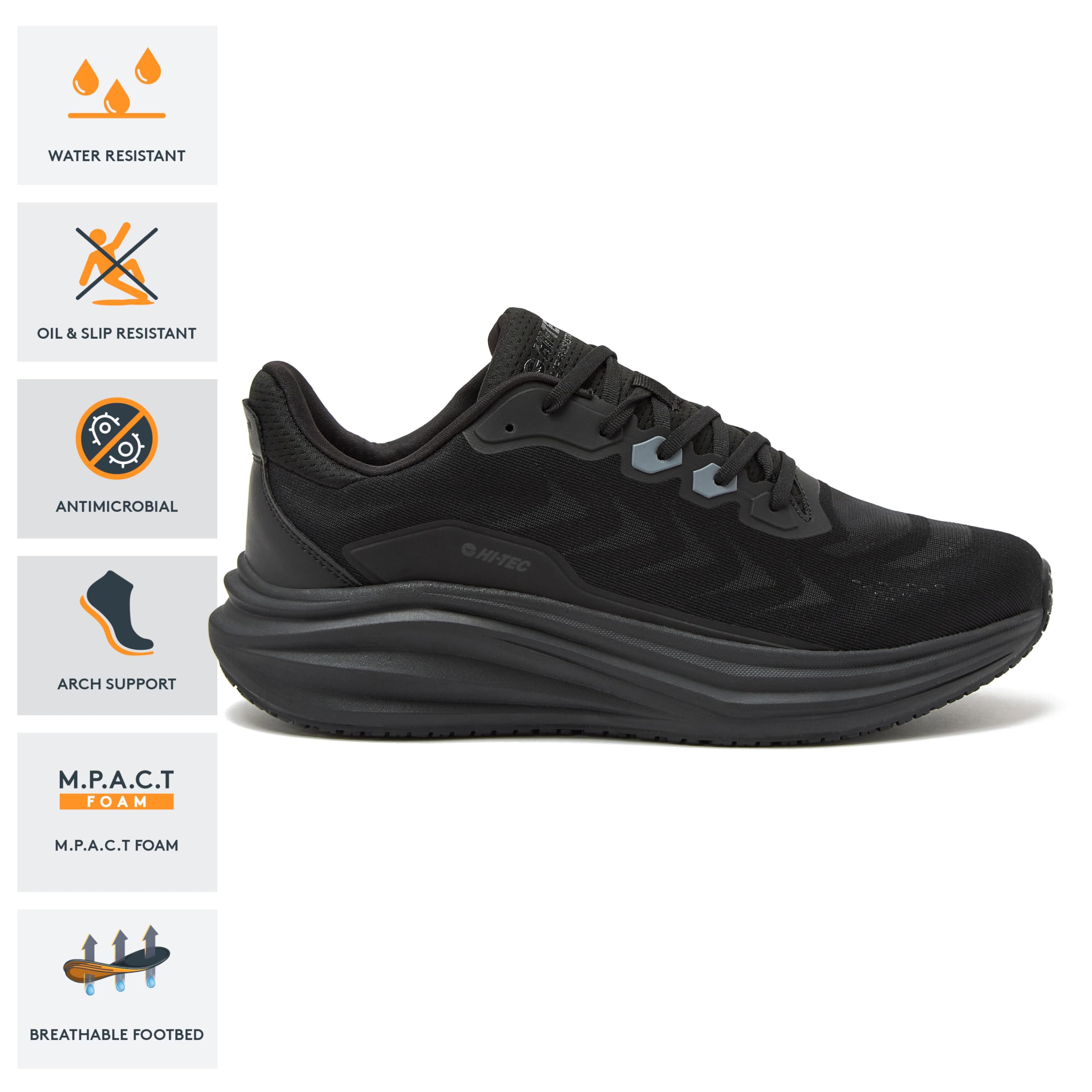 HI-TEC Resist SR Runner Mesh Black Non Slip Work Shoes for Men, Comfortable Water Resistant Mens Food Service Sneakers, Medium and Wide Width - Black, 10.5 Wide