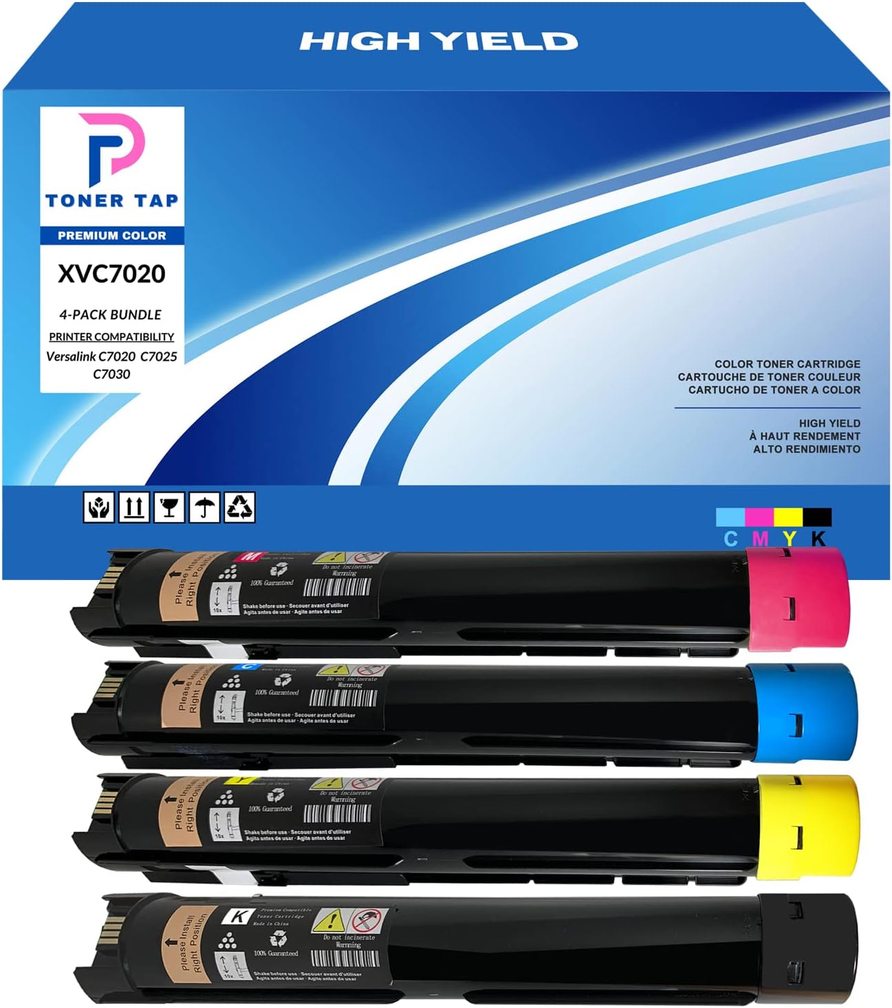 TonerTap Compatible Toner Cartridges 4-Pack for Xerox VersaLink C7020, 7025, 7030 Toner, High-Yield Replacement for Toner 106R03741 106R03742 106R03743 106R03744