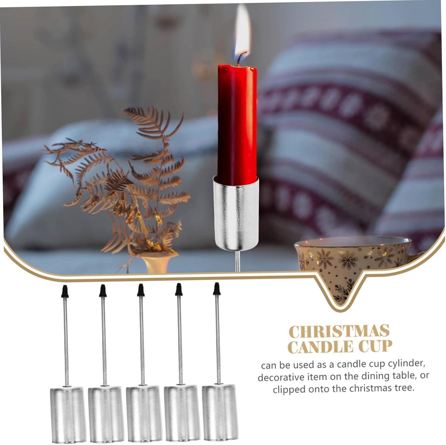 Levemolo 20pcs Iron Christmas Candle Holders Spike Festive Taper Candle Cup Inserts for Holiday Decor and Sturdy Table Centerpieces for Parties and Weddings