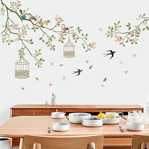 Calcomanías de pared con diseño de flor de cerezo para despegar y pegar, calcomanías de pared grandes florales y murales, calcomanías de pared de