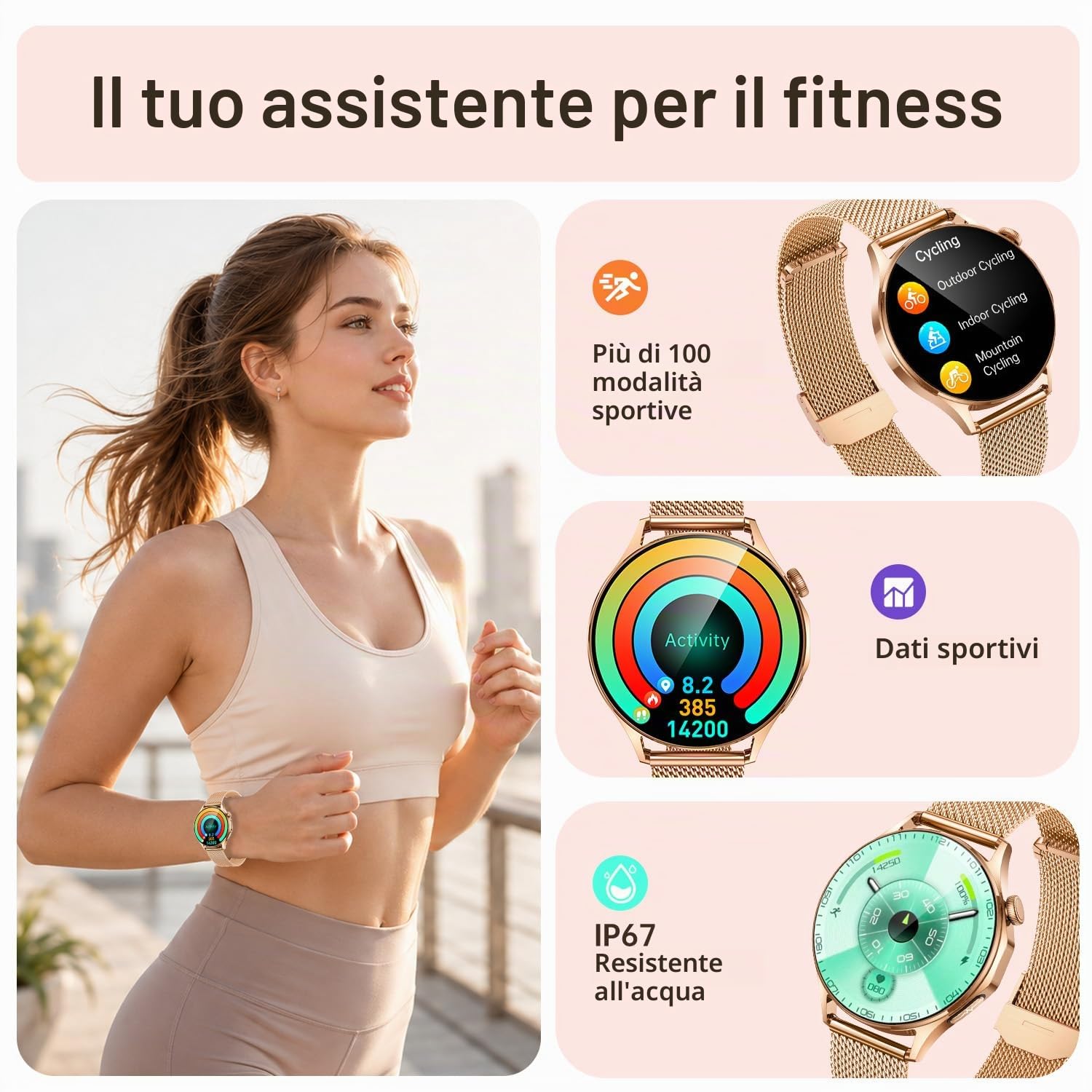 Orologio Smartwatch Donna ECG con Chiamate: 1.32" AMOLED Smart Watch con PPG HRV BMI Temperatura Corporea Ossigeno Sangue WhatsApp Notifice Sonno Monitor Fitness Tracker Watch Compatibile Android iOS