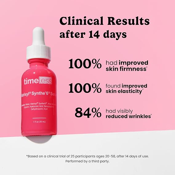 Timeless Matrixyl Synthe'6 Peptide Complex Serum, Hyaluronic Acid, 28 Count | Youthful Appearance, Damage Repair, Firmness and Deep Hydration, Hyaluronic Acid, Normal, Dry and Mature Skin