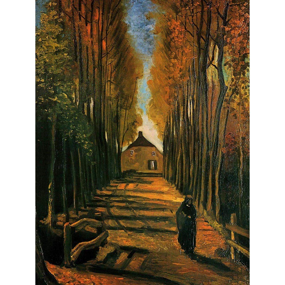 Wee Blue Coo Vincent Van Gogh Avenue Of Poplars At Sunset 1884 Old Painting Art Print Poster Wall Decor 12X16 Inch