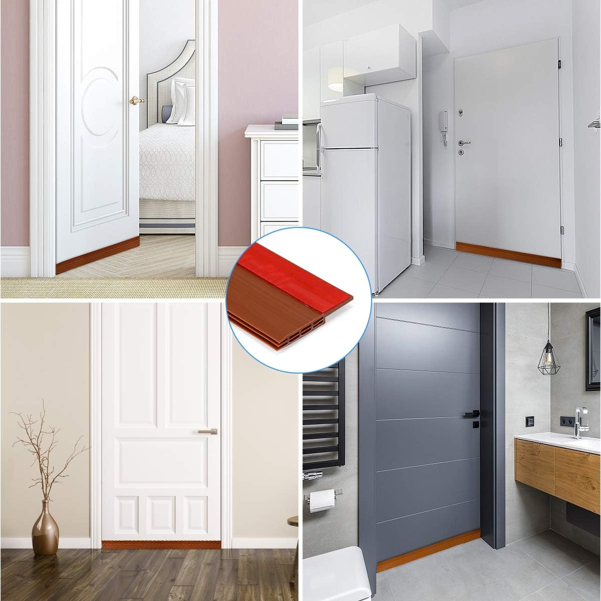 Door Draft Stopper Bottom Seal Strip Weather Stripping Gap Noise Blocker Air Guard Door Sweeps Strong Adhesive, 2" W x 39" L, Brown