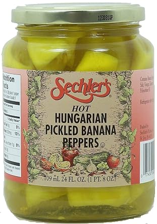 Sechlers hot hundarian pickled banana peppers 24-fl. oz. glass jar Pack fo 1