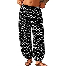 Womens Polka Dot Balloon Pants Elastic Waist Baggy Harem Pants Wide Leg Drawstring Comfy Trousers with Pockets