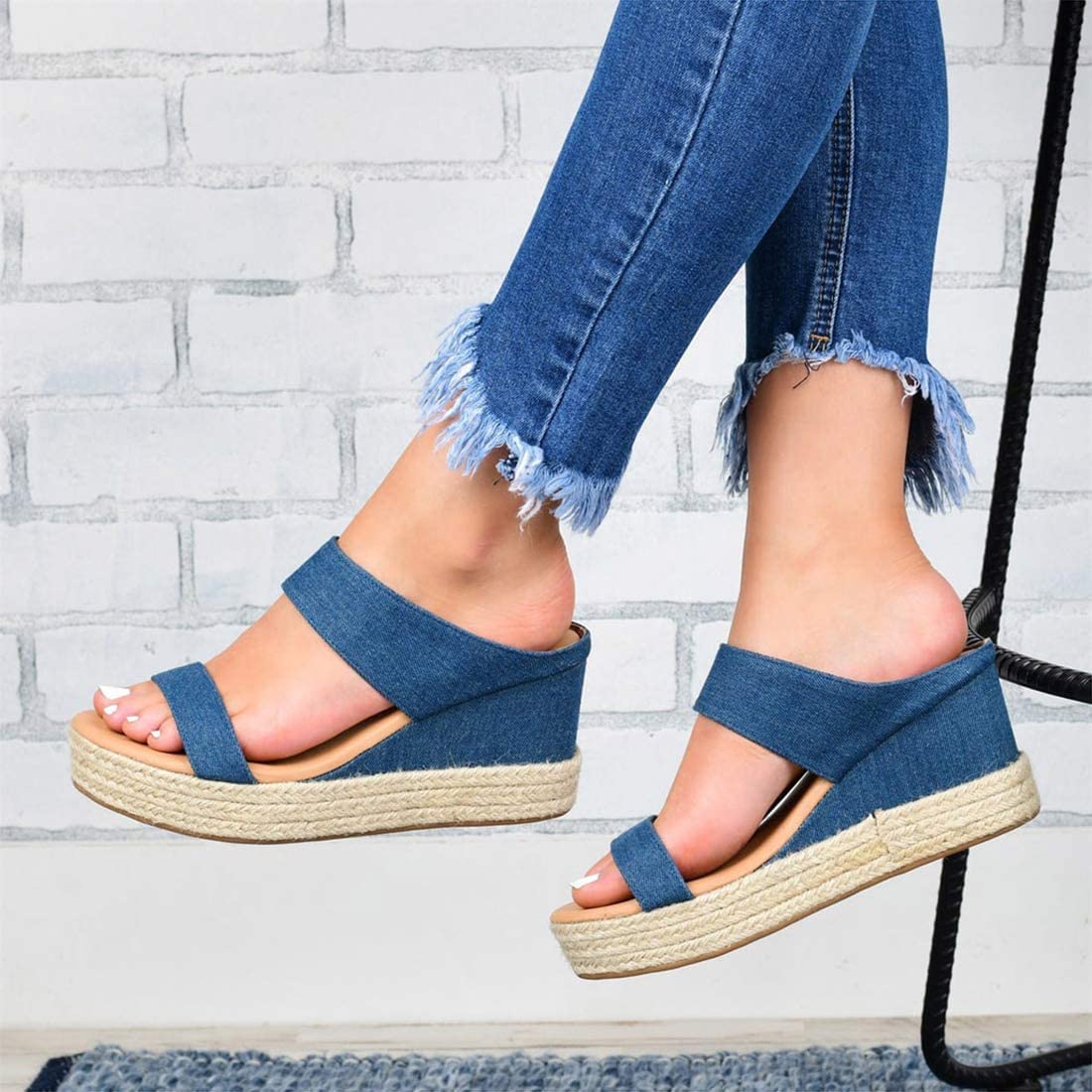 Sandali con Zeppa da Donna Sandali Estivi con Plateau e Punta Aperta Scarpe Casual da Donna alla Scarpe da Passeggio Casual con Cinturino Posteriore Antiscivolo Sandali Romani per Il Tempo Libero