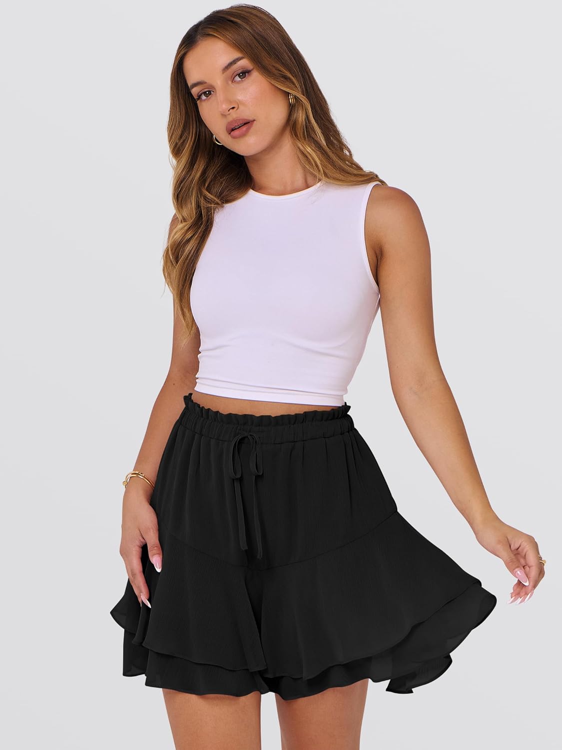 Caracilia Skorts for Women Boho Casual Beach Mini Skirts Summer Floral Ruffle Chiffon Flowy Shorts 2026 Trendy Outfits - Image 5