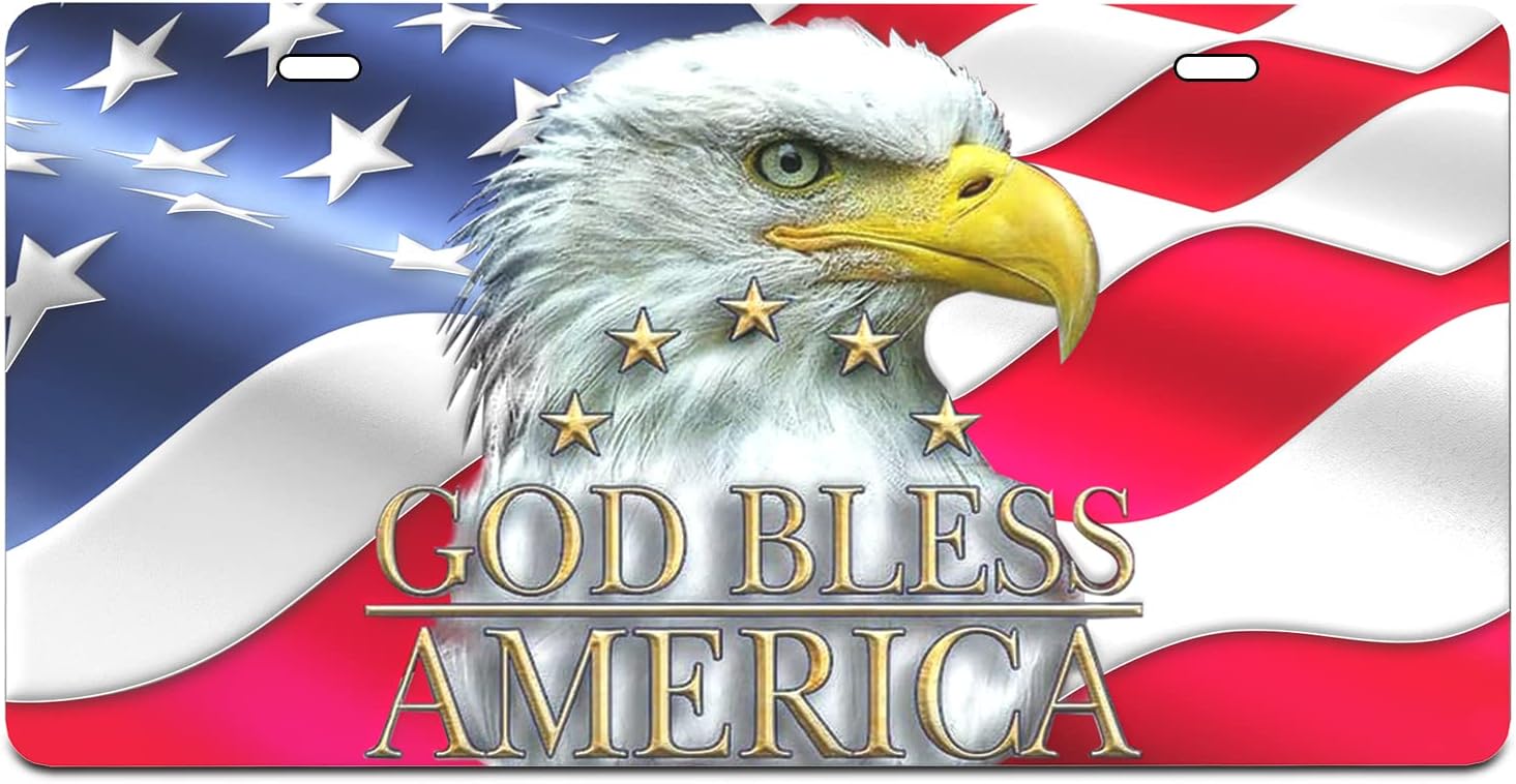 American Flag with Bald Eagle License Plate, Alumium 3D Decorative Car Front License Plate, Front License Plate Designs,Metal Car Plate for Men/Women/Boy/Girls Car Tag
