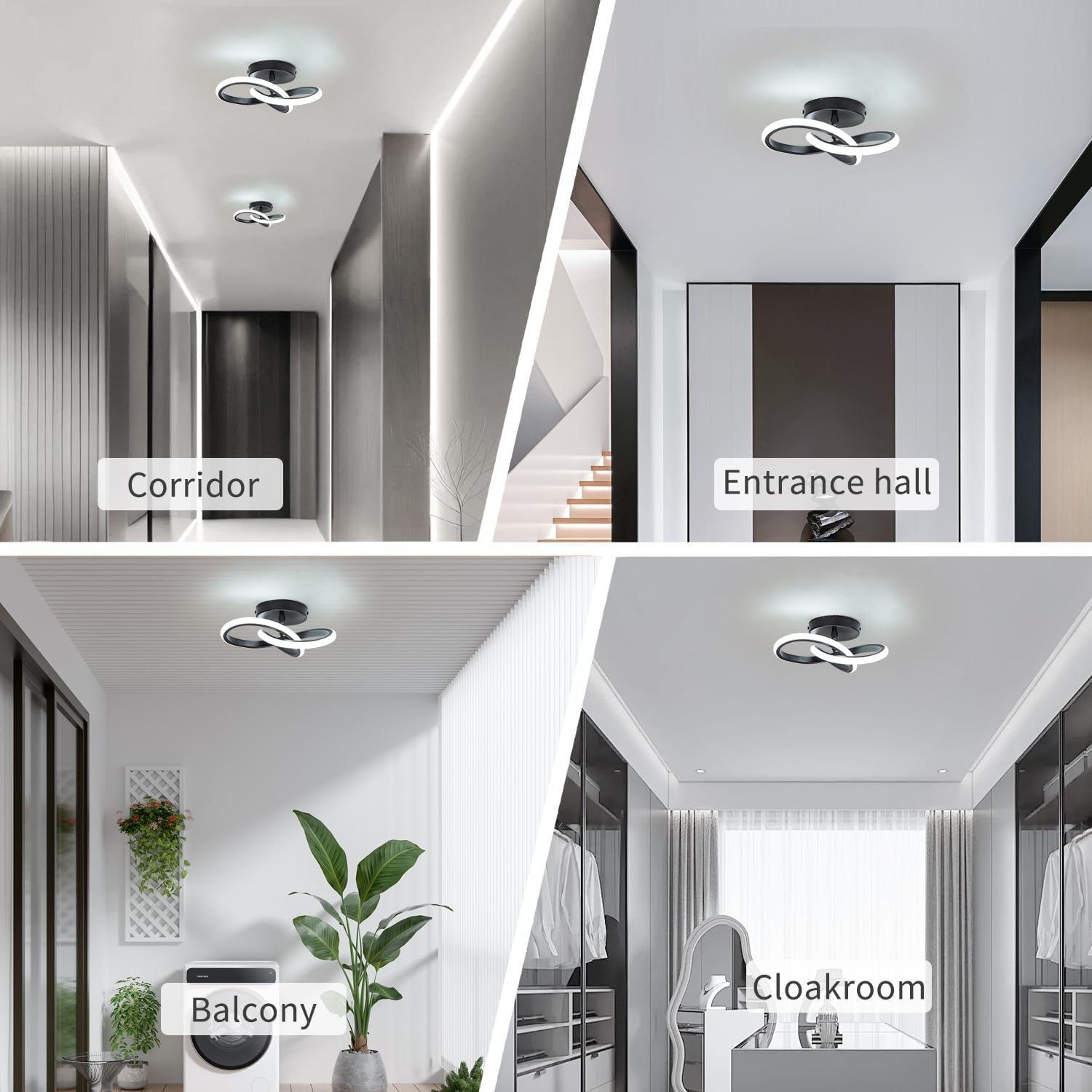 Modern Minimalist LED Ceiling Light Design, Suitable for Corridor entrances, Halls, Stairs, entrances, Balconies, garages, cloakrooms, Storage Rooms, Bohemian Style (Black)