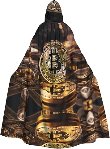 Bitcoin Pattern Halloween Adult Hooded Cape Cloak for Costume Parties and Role-Playing