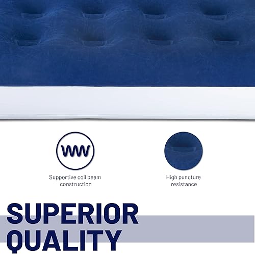 Miniatura 5 de Colchón inflable de lujo duradero de 9 pulgadas con tecnología Comfort Coil y bomba de alta capacidad, bueno para campamento, hogar y viajes