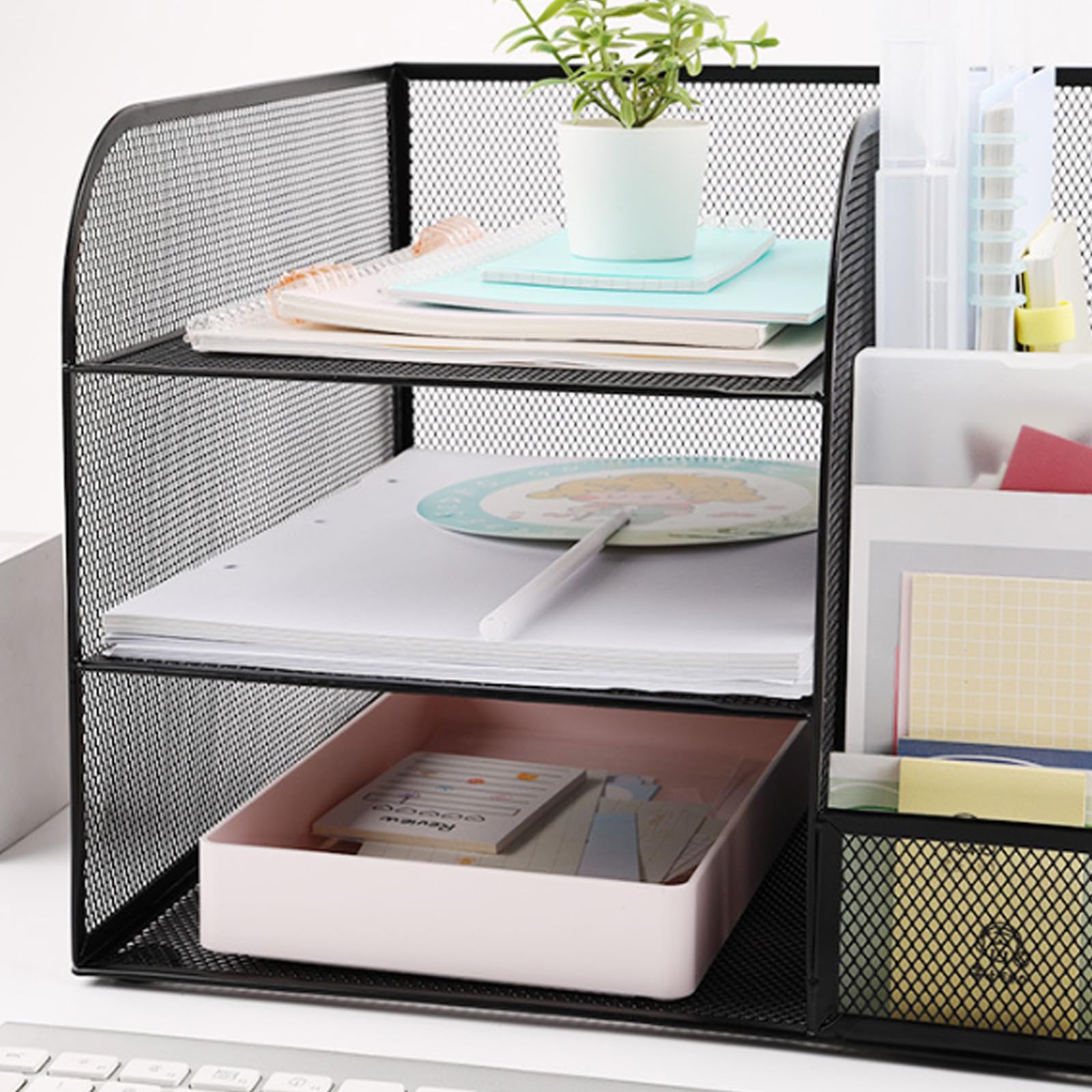 Vassoio portadocumenti in ferro a 3 livelli con portariviste, scrivania multifunzionale per forniture per ufficio e scuola Organizer da scrivania in metallo