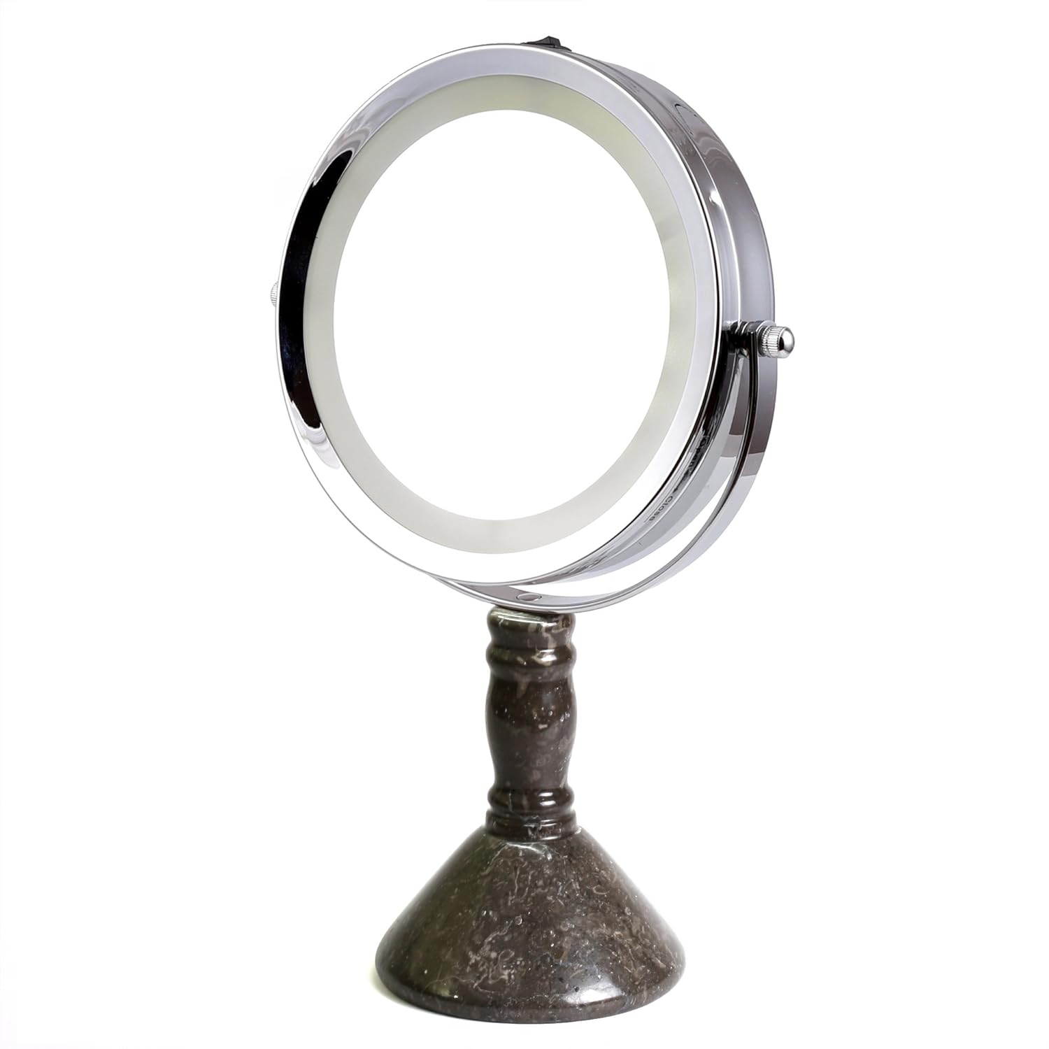 Creative Home 33097 Deluxe 7" Double Sided Swivel Vanity Led Mirror with 1X, 7X Magnification & Charcoal Marble Stone Pillar Stand,