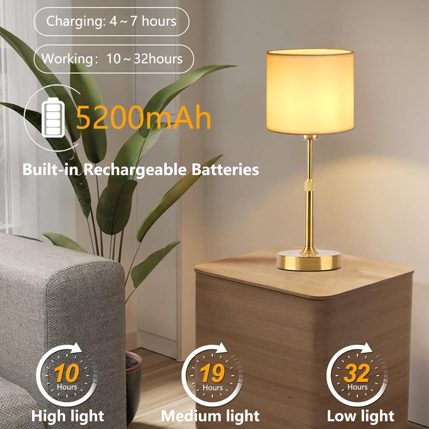 Adjustable Lamp for Bedroom,Metal Table Lamps,Desk Lamp for Living Room,Modern Night Lamp,USB Rechargeable Light Lamp (Gold)