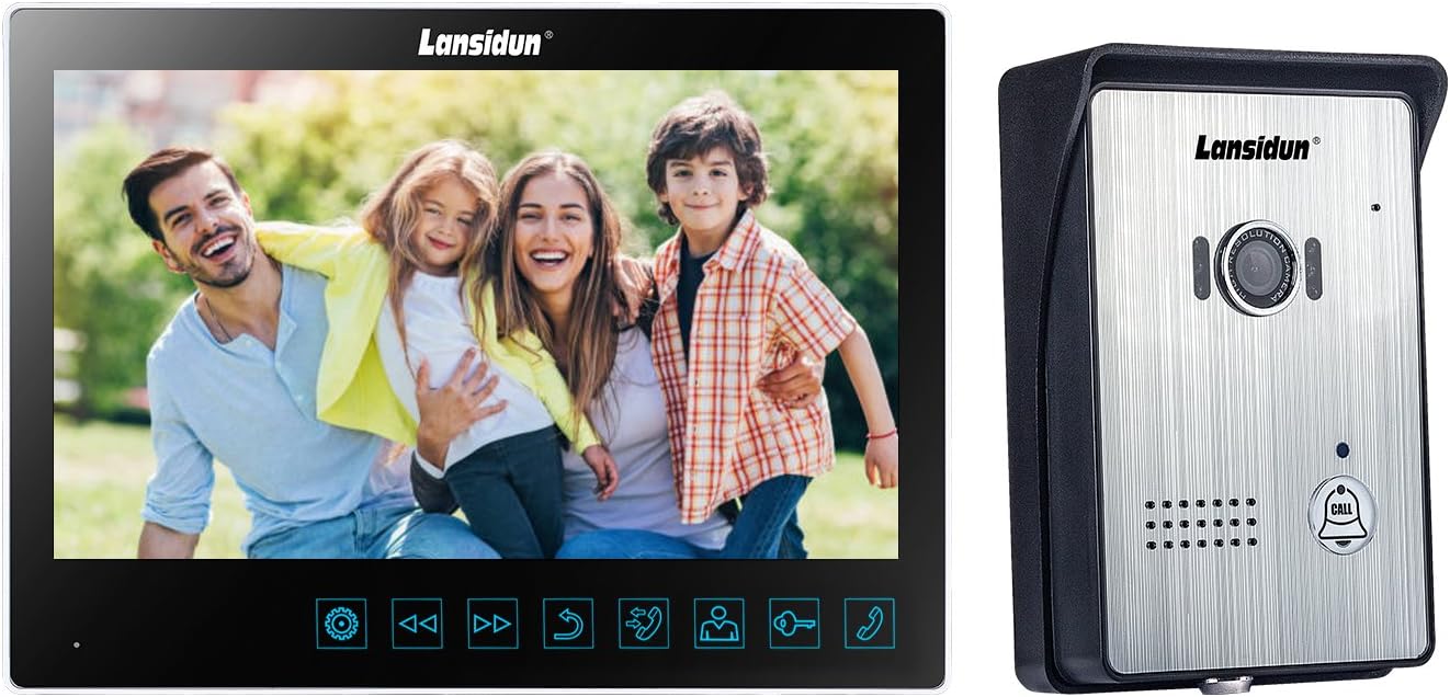 Lansidun Video Doorbell 10 inch Wired Door Phone Entry Intercom Monitor System with Video Recording Snapshot TF Card and Night Vision for Home Security