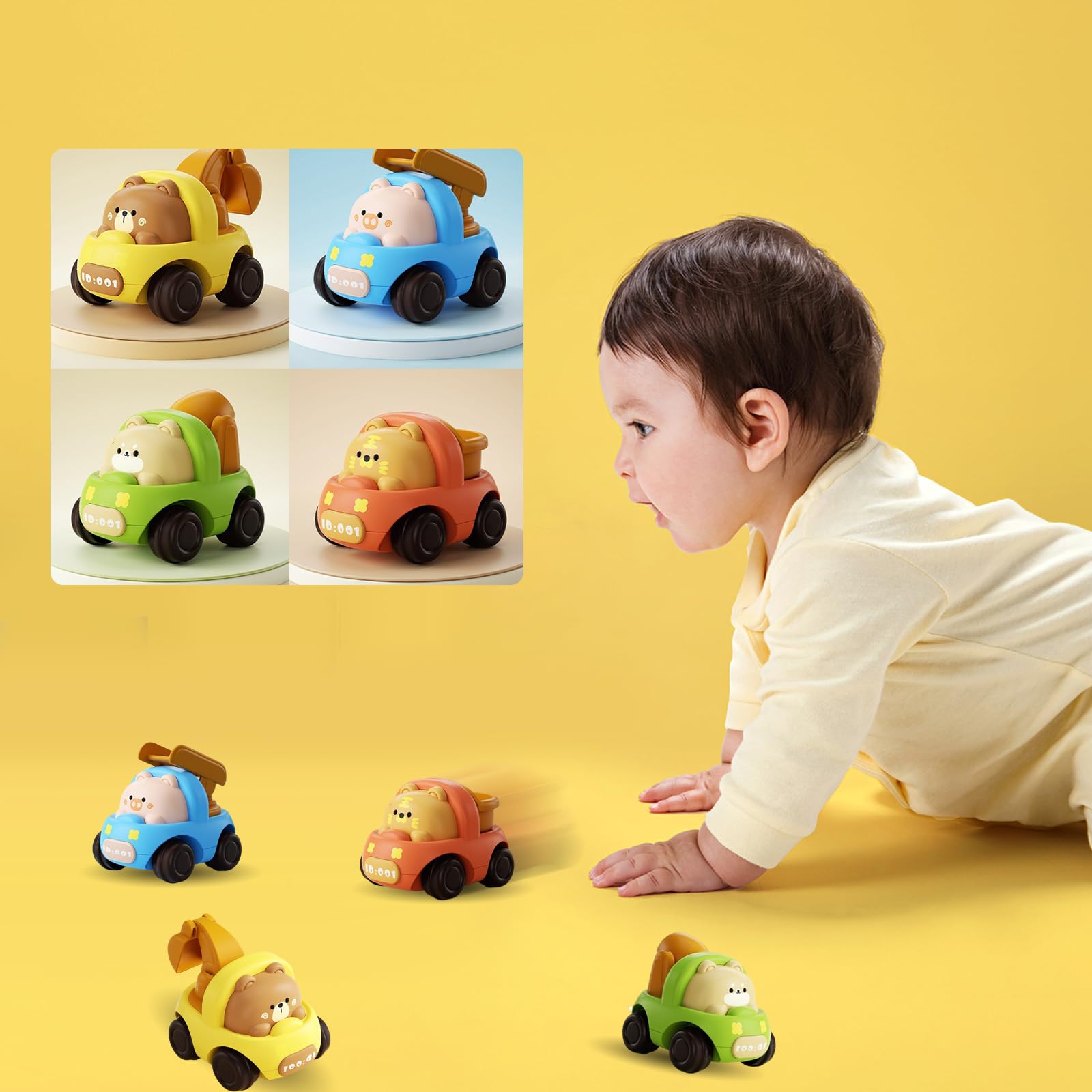 4er Set Spielzeugautos – Trägheitsautos Für Kinder Ab 1 Jahr, Niedliche Tier-Designs