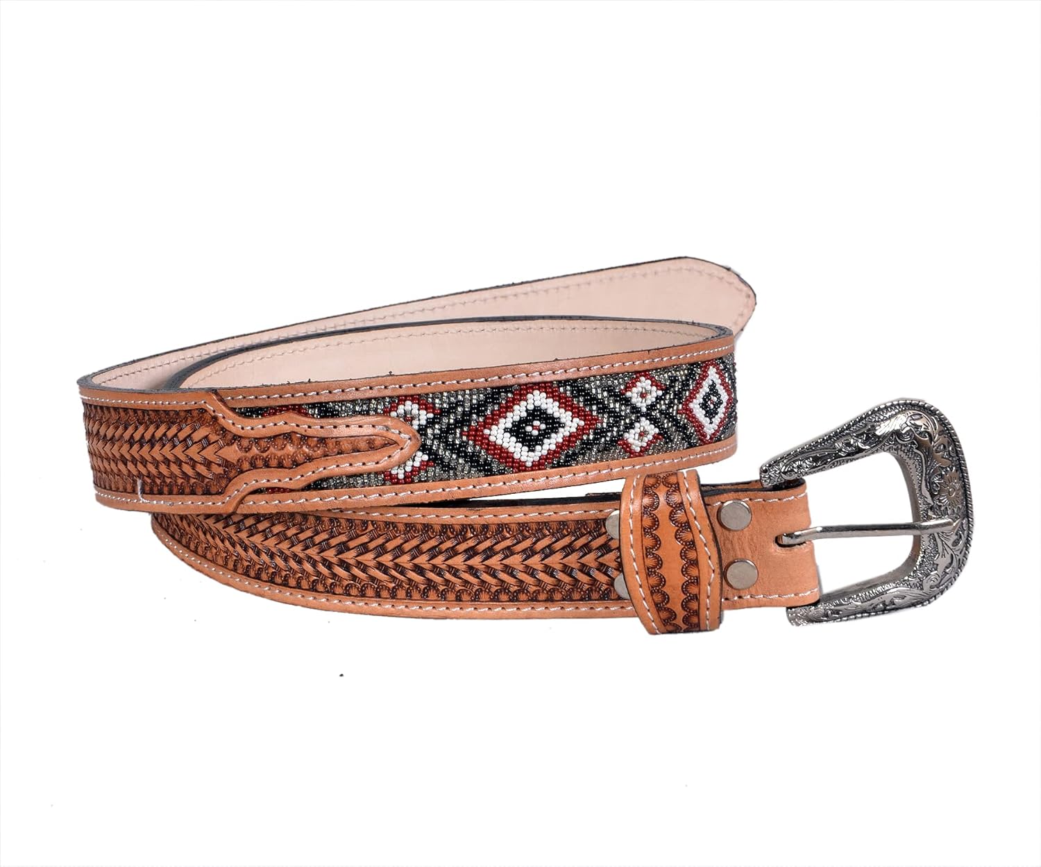 Affilare Western Beaded Genuine Leather Belt For Men and Women 30HQ108