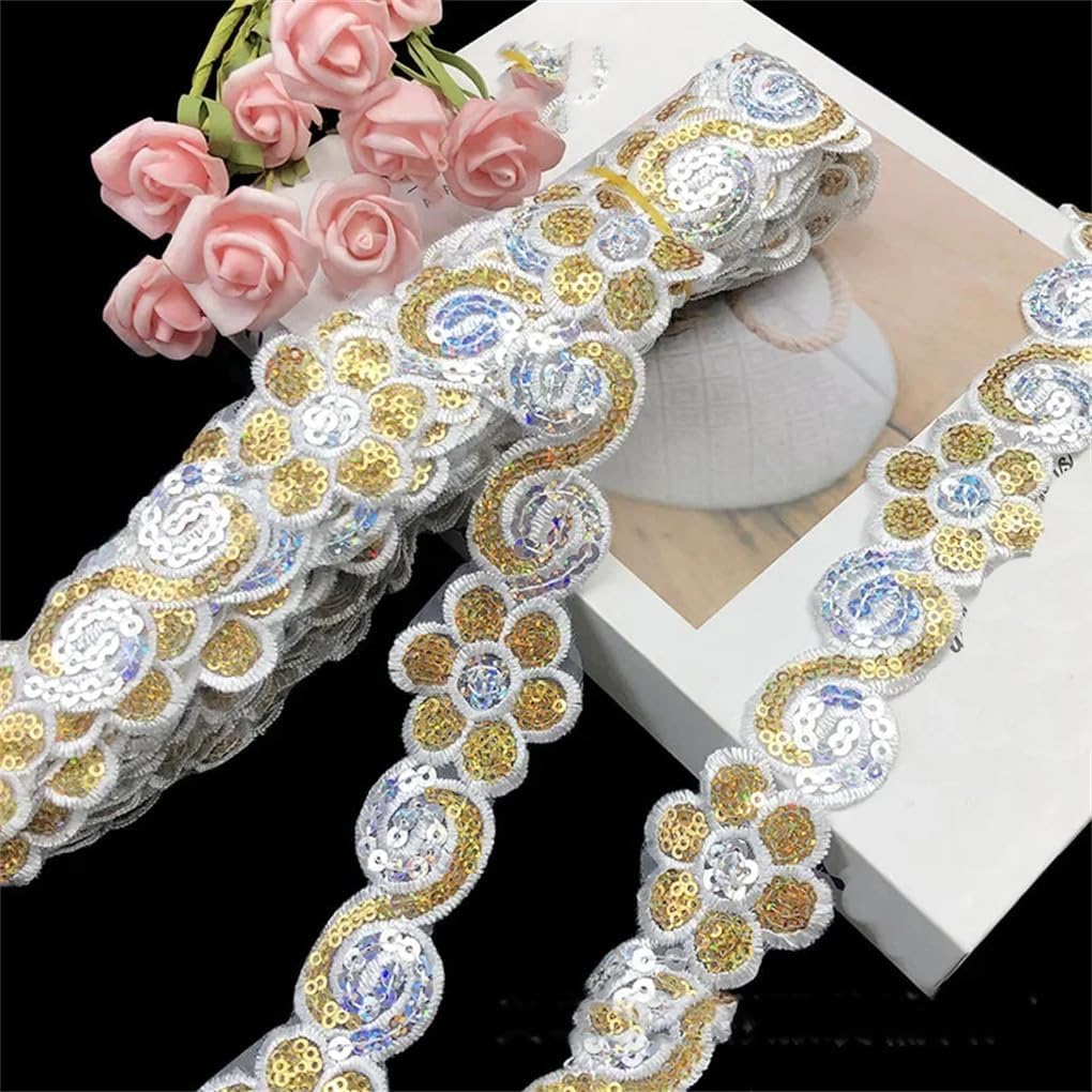 1/3/5 Yards 4Cm Sequins Ribbon Lace Trim Sequin Fabric for Dress Clothes Headdress Bridal Sewing Accessories DIY Glitter Trims