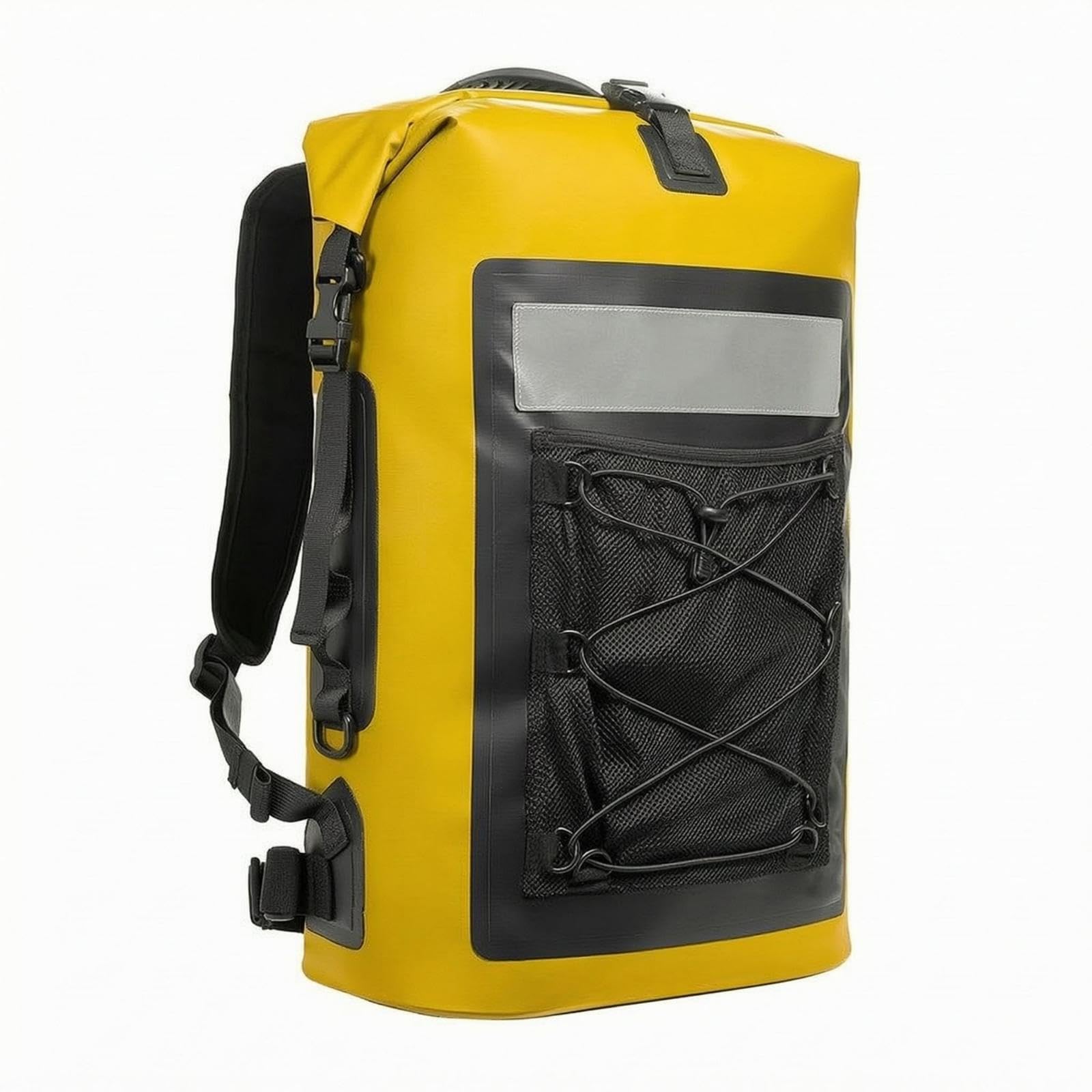 Waterproof Backpack Padded Straps Roll-Top Backpack Mesh Pocket Rolled Closure Dry Bag for Hiking, Camping, Canyoning Yellow-image-46
