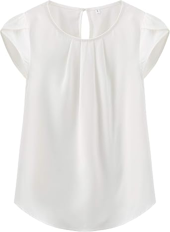 TASAMO Blouse Short Sleeves Round Neck Flattering Floral Prints Button-Down Shirts for WomenX-Large, White