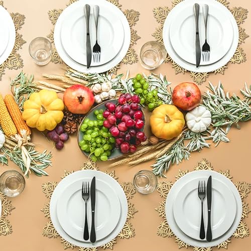 Miniatura 7 de Juego de 6 manteles individuales de copos de nieve dorados, manteles redondos de vinilo para mesa de cocina, mesa de comedor, vacaciones, boda