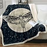 Sleepwish Death Moth Throw Blanket Hawk Moth Skull Sherpa Fleece Blanket Black Galaxy Star Print Blankets for Kids Teens Boys Men Gothic Halloween College Dorm Decor Twin(60
