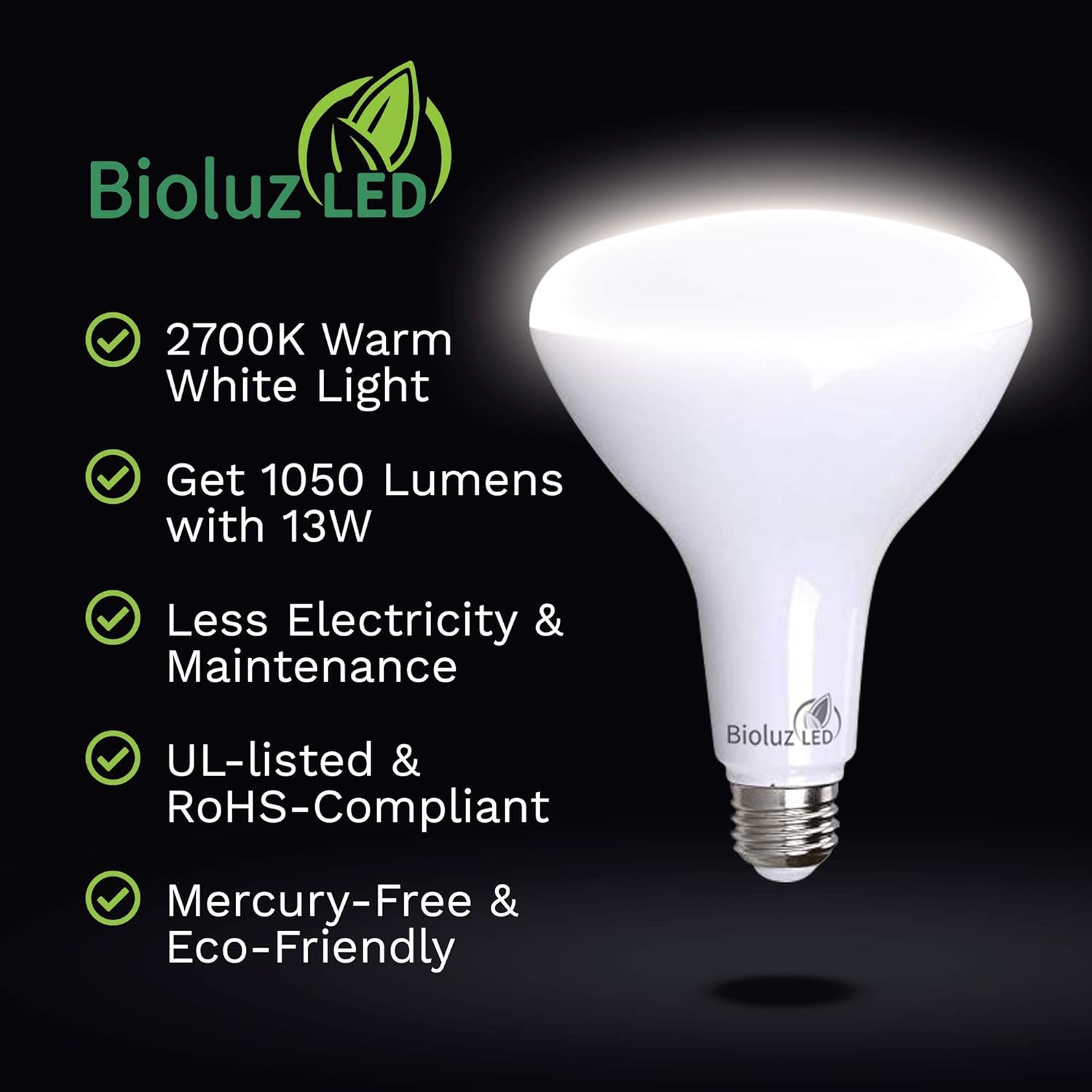 Rеvіеw 16 Pack Bioluz LED BR40 Dimmable LED Bulb 100W Replacement (Uses 13W) 2700K Warm White 1050 Lumens UL Listed (Pack of 16)