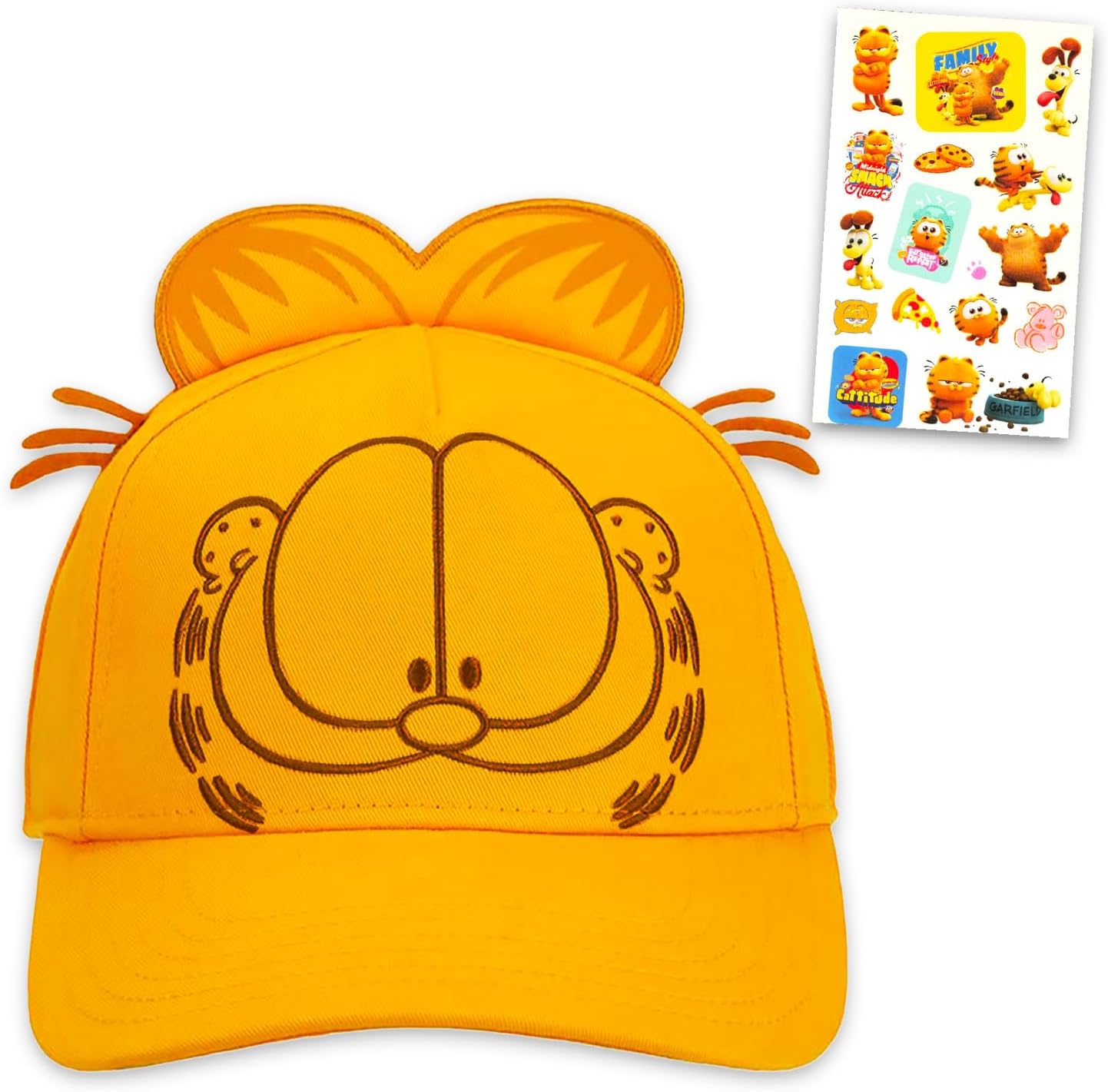 Garfield Hat Set for Kids, Teens, Adults - Bundle with Baseball Cap with 3D Ears and Stickers | Garfield Merchandise for Boys, Girls Multicolor