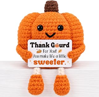 Thank You Gifts for Women Men, Thank You Gifts for Friend Family, Appreciation Gifts for Teacher Boss Coworkers Nurse Halloween Thanksgiving Christmas Handmade Positive Pumpkin Crochet Decor
