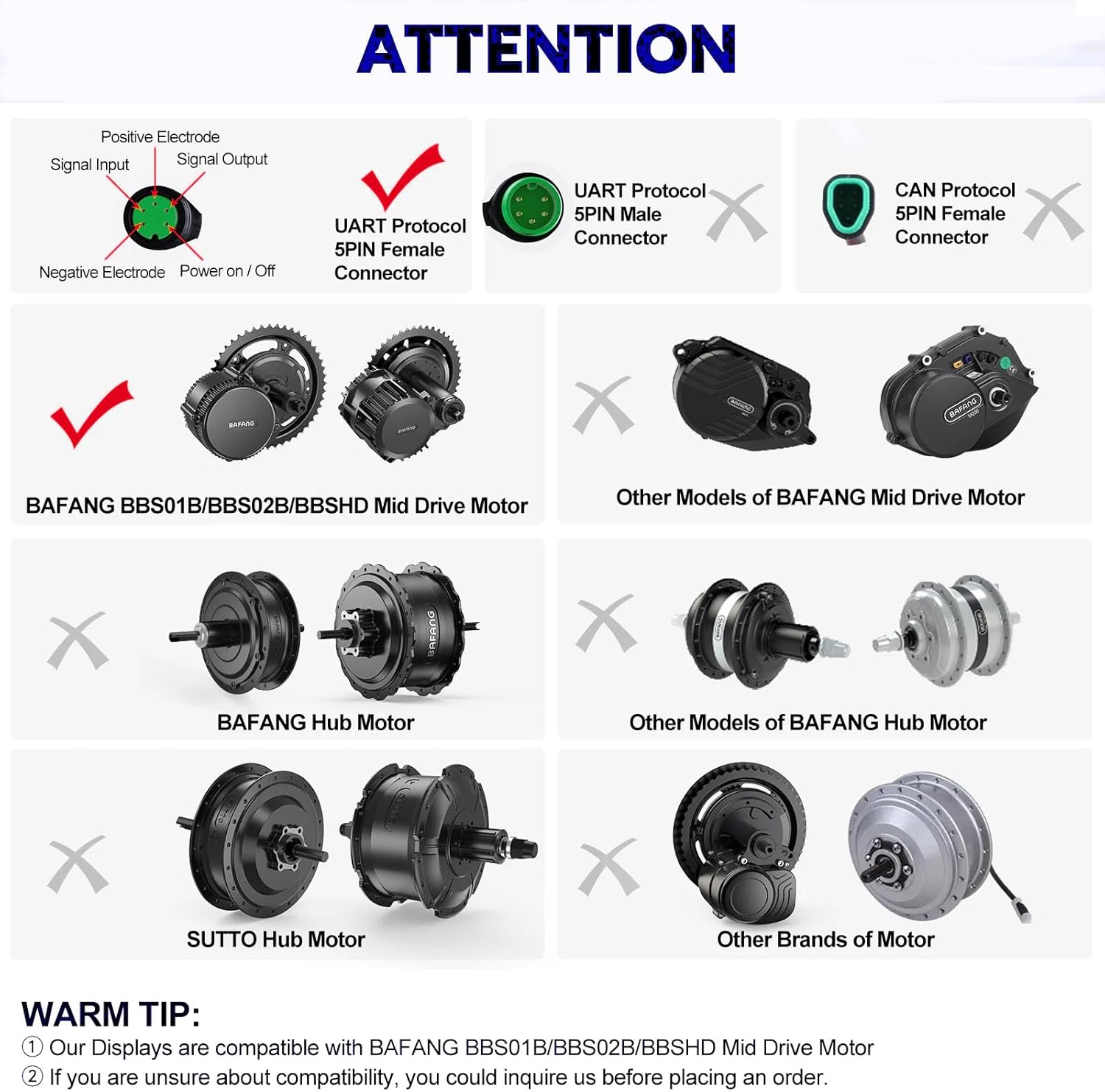 Compatibility chart for BAFANG displays and motors