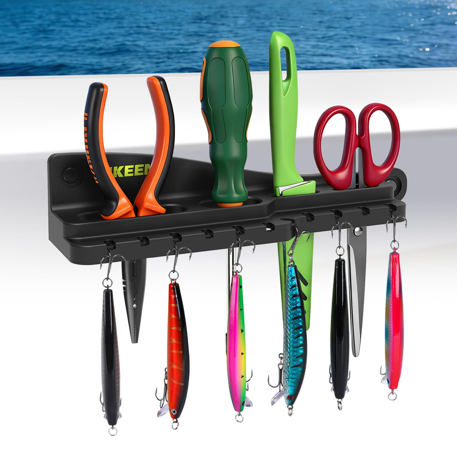 Hikeen Fishing Tool Holder for Boat, Fishing Hook, Pliers, Knives, Lures Organizer for Boat, Screw Mount Marine Tackle Rack Holder
