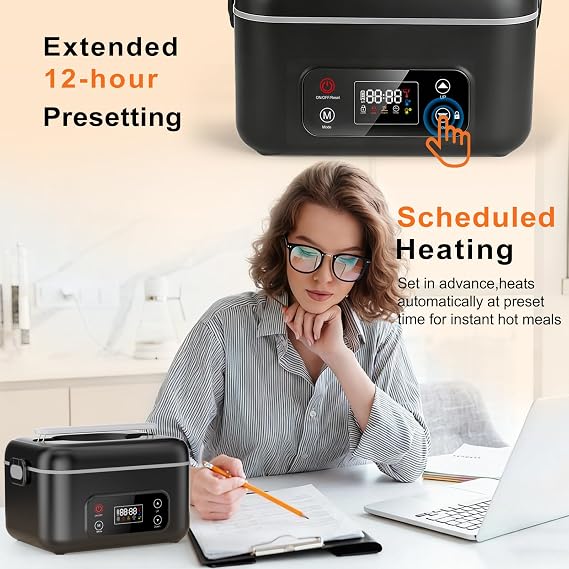 Cordless Heated Electric Lunch Box, 24000mAh Portable Food Warmer, 1.3L Stainless Steel Food Container, 5-Side 3D Heating, Auto Scheduled Heating, Self Heating Lunch Box for Truckers, Offices,Outdoors
