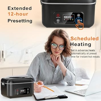 Cordless Heated Electric Lunch Box, 24000mAh Portable Food Warmer, 1.3L Stainless Steel Food Container, 5-Side 3D Heating, Auto Scheduled Heating, Self Heating Lunch Box for Truckers, Offices,Outdoors