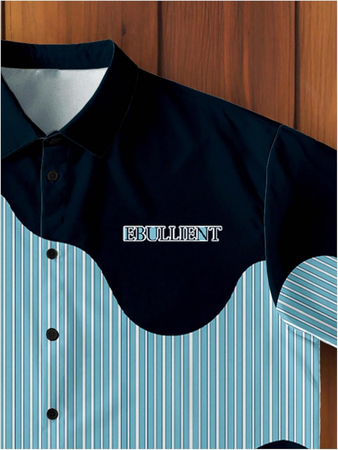 GORGLITTER Men's Striped Button Down Up Cropped T Shirt Letter Graphic Flap Short Sleeve Collar Top Dressy - Image 2