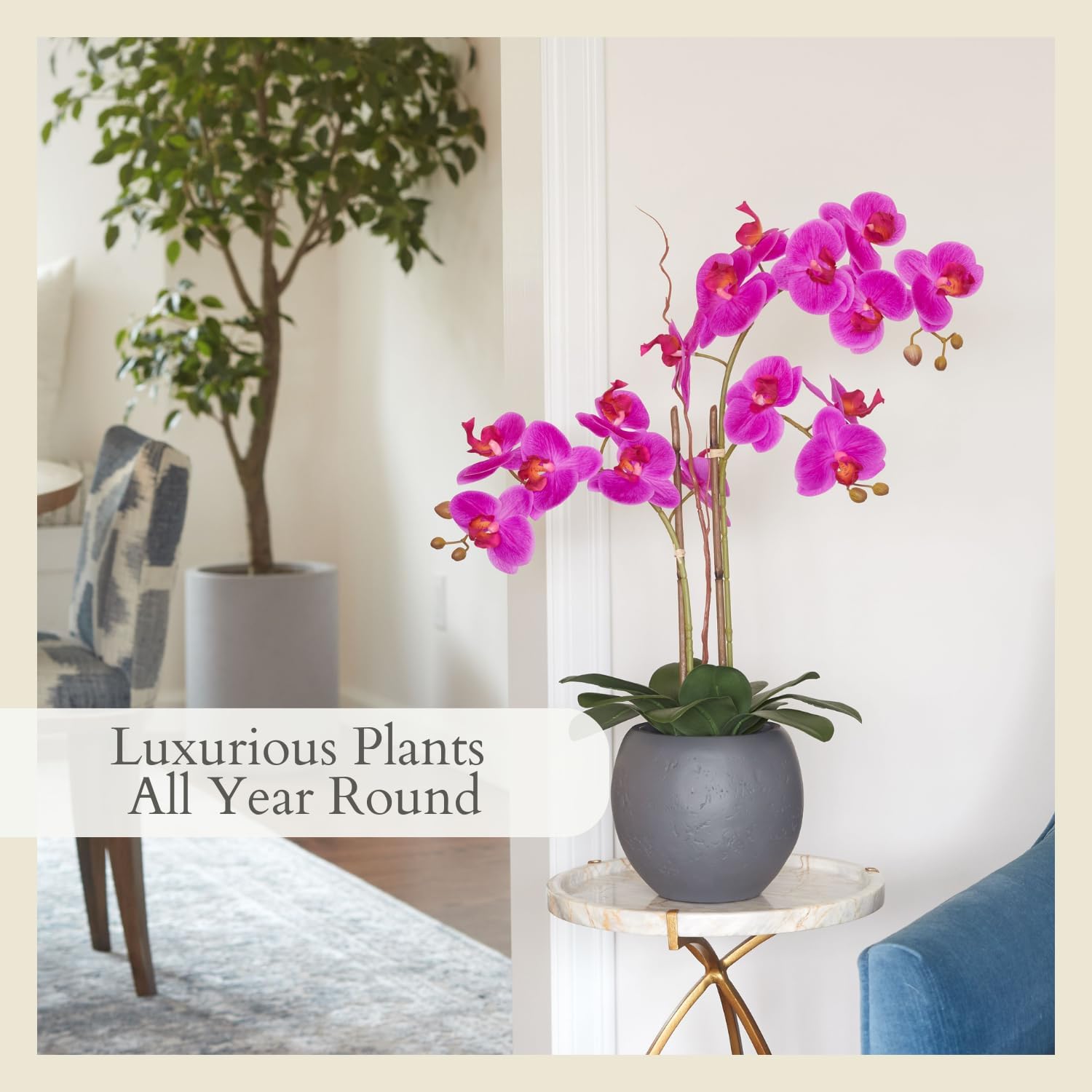CG Hunter Faux Pink Orchid Plant, Premium Artificial Indoor Flower Display Stands 25-Inches with Beautiful Sculptural Blooms and Foliage That Lasts Forever, Grey Planter Pot Included - Image 5
