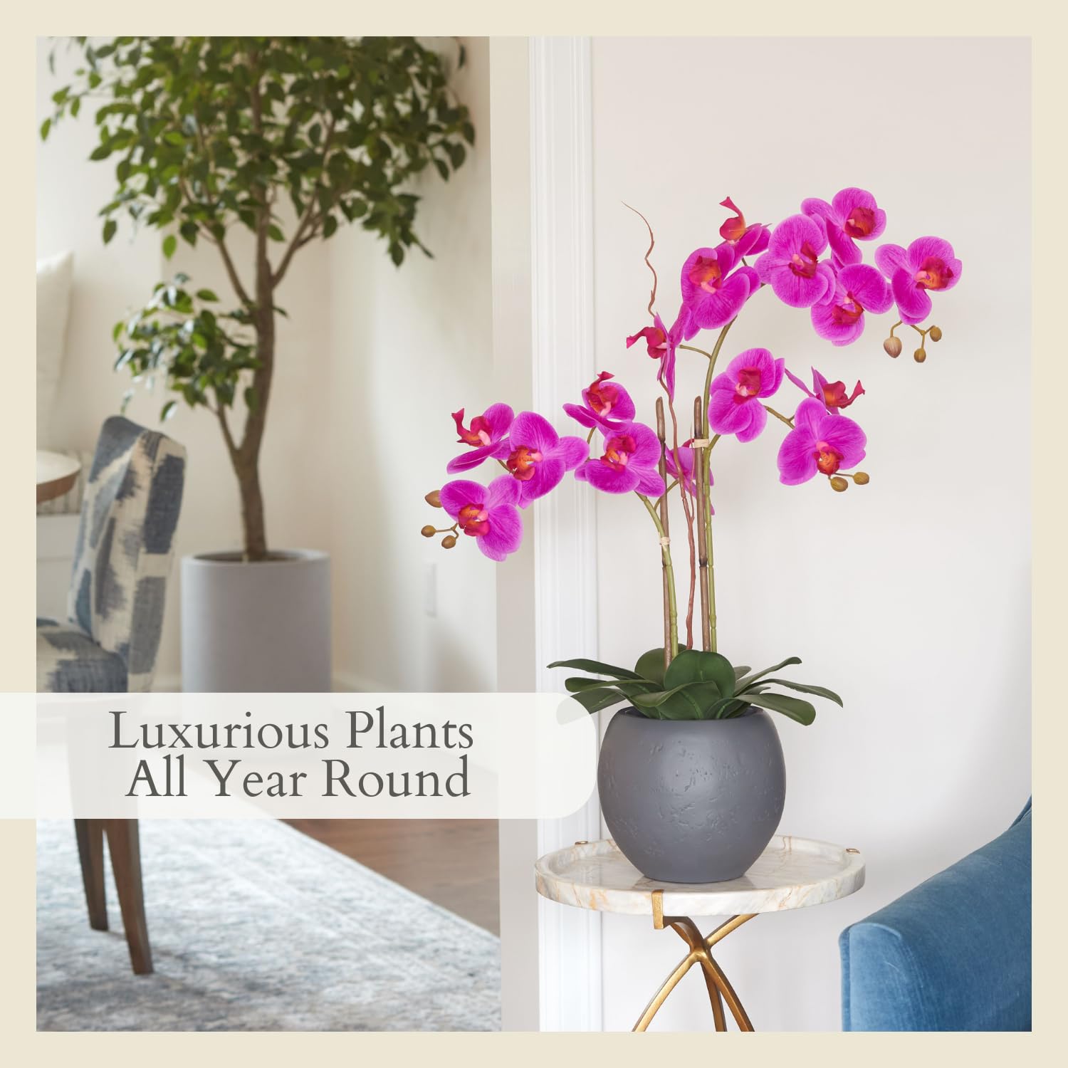 CG Hunter Planta de orquídea Rosa sintética, Soportes de exhibición de Flores Artificiales Interiores de 25 Pulgadas con Hermosas Flores escultóricas y follaje Que Dura para