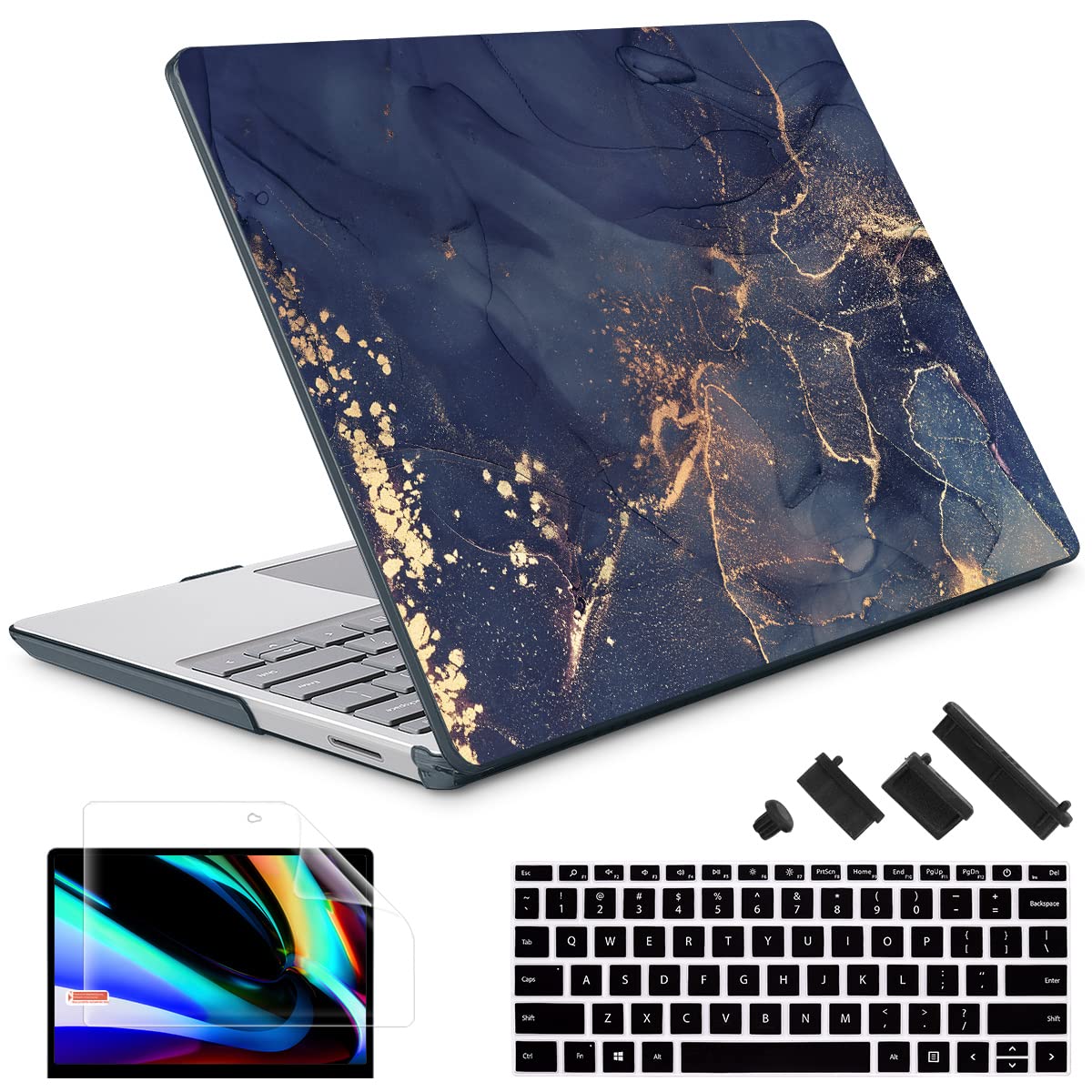 May Chen Case Compatible for 13.5" Microsoft Surface Laptop 5/4/3 with Metal Palm Rest Model 1951/1868, Plastic Hard Shell Case with Screen Protector + Keyboard Cover + Dust Plug, Blue Marble