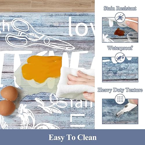 Miniatura 60 de HEBE - Juego de 2 alfombrillas de cocina antifatiga, impermeables, antideslizantes, cómodas, resistentes, de pie, de espuma de PVC, acolchadas, 17 x