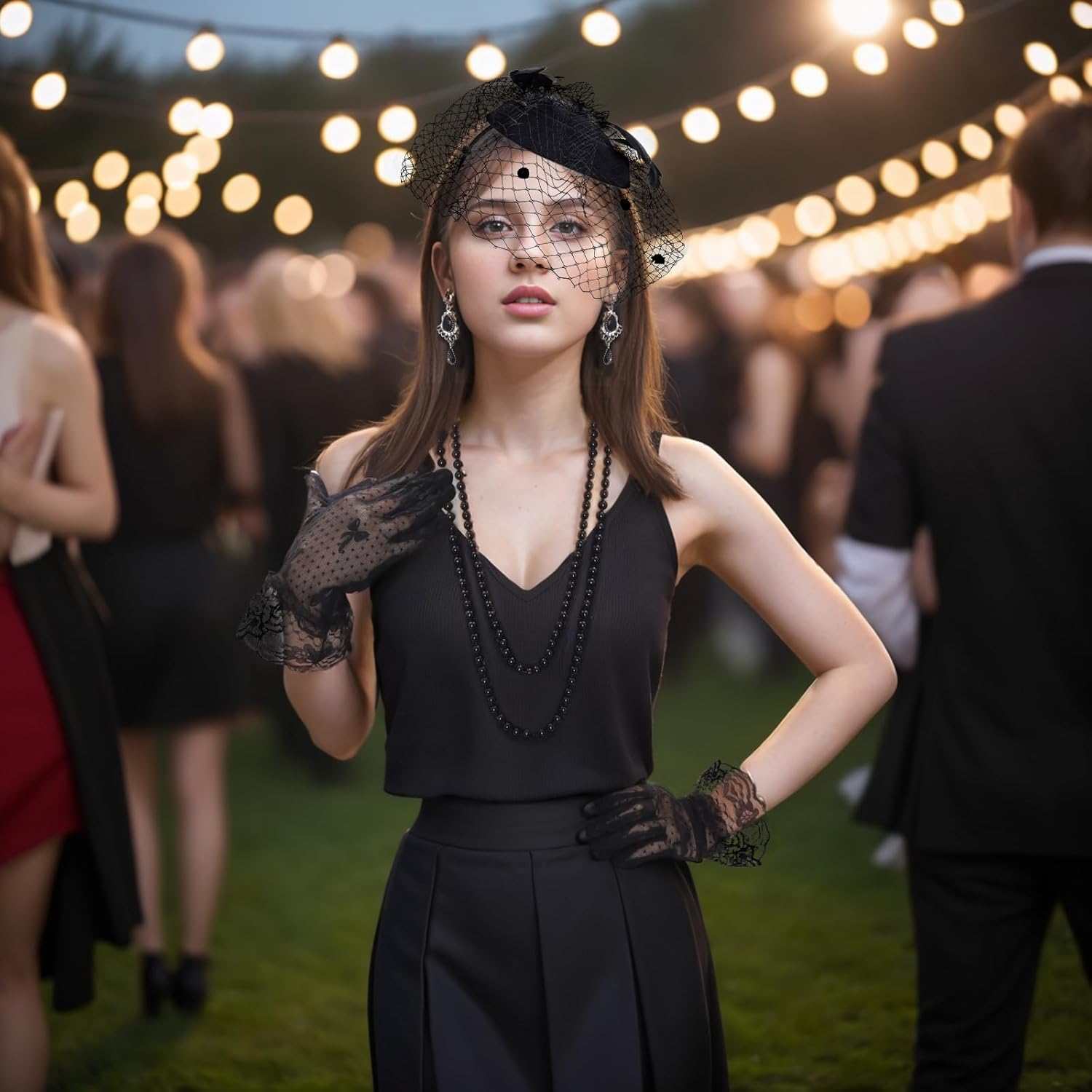 Heliltd 4Pcs Fascinators Hat and Gloves for Women Pillbox Hat with Veil Tea Party Accessories for Women - Image 5