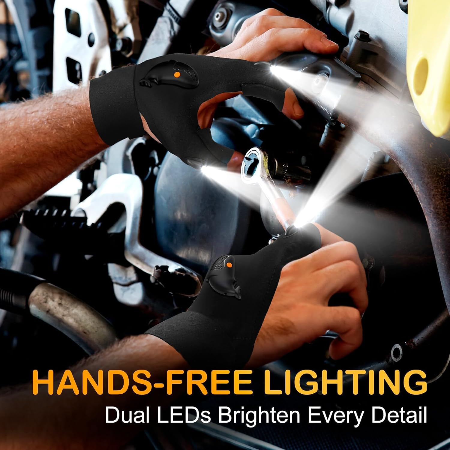 PARIGO LED Flashlight Gloves, Stocking Stuffers for Men Gift for Dad Husband Grandpa, Cool Gadget Christmas Birthday Gifts for Men Adults Him Boyfriend Guy Car Repairing Fishing Camping, view 3